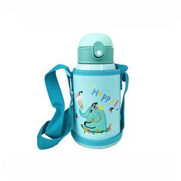 Термос-поїльник з силіконовою трубочкою MGZ-0318(Turquoise) чашкою, в чохлі з ремінцем, 550 мл MGZ-0318(Turquoise) фото
