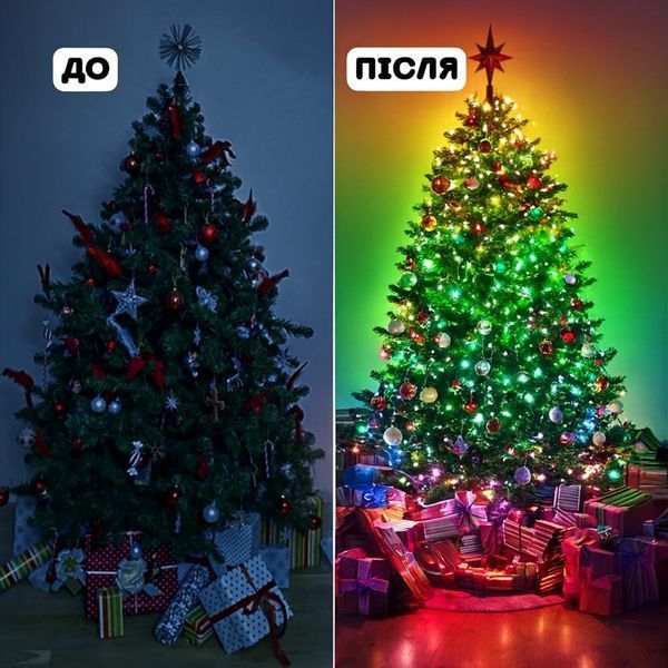 Світлодіодна RGB 10м гірлянда на ялинку або новорічного декору в будинку або на вулицю водонепроникна IP65 з керуванням SMART IP6510 фото