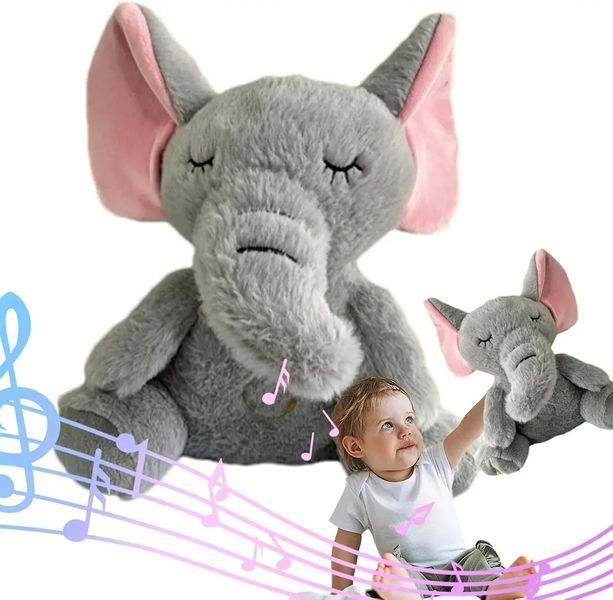 Інтерактивна м'яка іграшка-нічник повітропроникний слоник Elephant Сірий Заспокійлива плюшева іграшка Слоник ELEPH30 фото