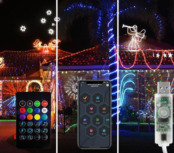 Світлодіодна RGB 10м гірлянда на ялинку або новорічного декору в будинку або на вулицю водонепроникна IP65 з керуванням SMART IP6510 фото