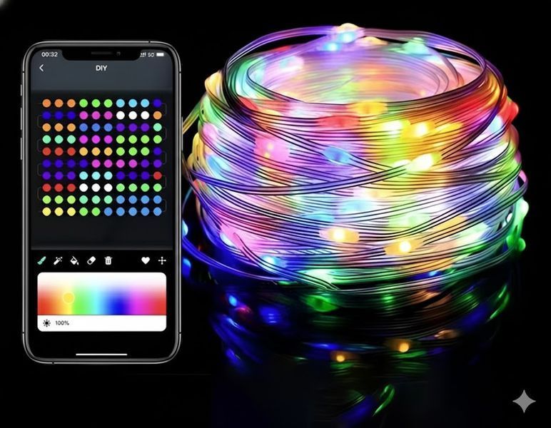 Світлодіодна RGB 10м гірлянда на ялинку або новорічного декору в будинку або на вулицю водонепроникна IP65 з керуванням SMART IP6510 фото