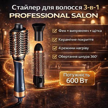 Професійний стайлер для волосся 3-в-1 New Professional Salon &mdash; фен-щітка, випрямляч та укладка | 600W | 4 режими нагріву NPS31 фото