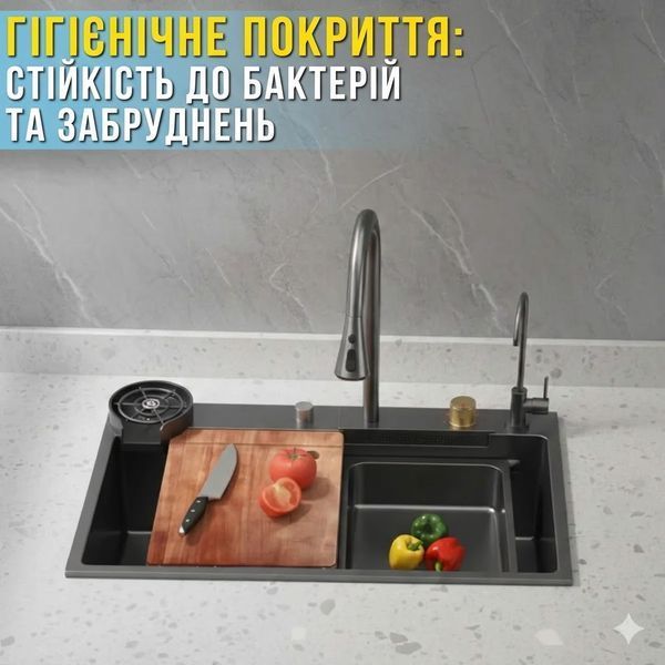 Кухонна мийка з неіржавкої сталі 75&times;46 см із висувним змішувачем і 3 режимами подавання води "Водоспад" RK RK7546 фото