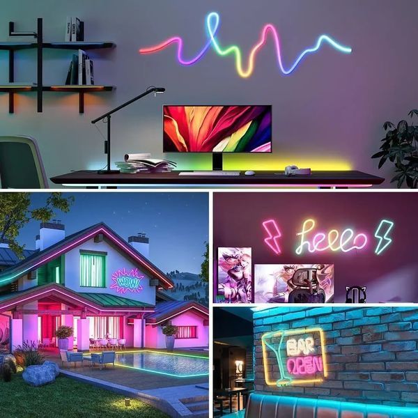 Неонова LED RGB стрічка 5 м із лускатим покриттям і керуванням через застосунок, пульт RGB550 фото
