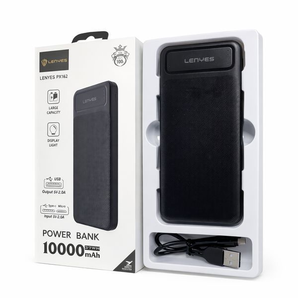 Зовнішній акумулятор Power bank 10000 mAh Lenyes PX162 компактний універсальний на 2 входи Чорний PX162 фото