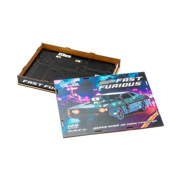 Дерев'яний 3D конструктор "Fast Furious" Puz-62519, 125 деталей, чорний Puz-62519 фото