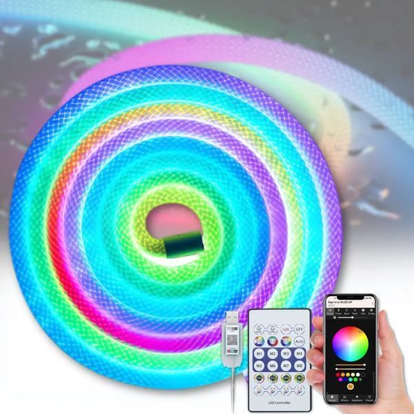 Неонова LED RGB стрічка 5 м із лускатим покриттям і керуванням через застосунок, пульт RGB550 фото
