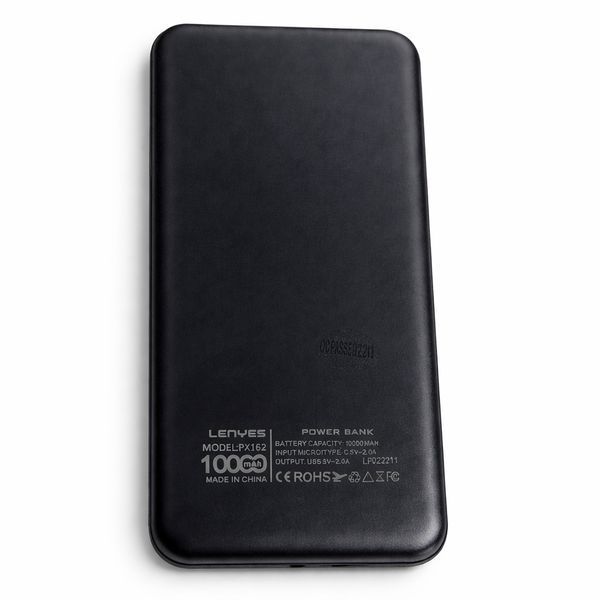Зовнішній акумулятор Power bank 10000 mAh Lenyes PX162 компактний універсальний на 2 входи Чорний PX162 фото