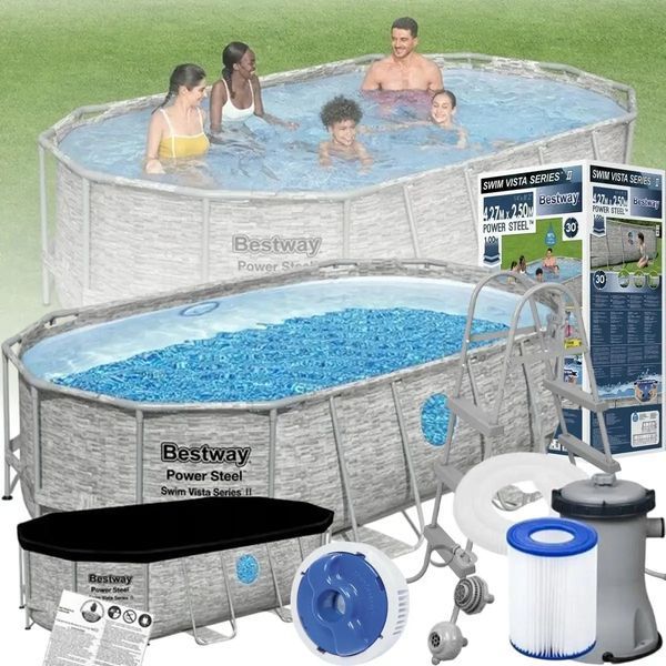 Сімейний овальний каркасний басейн Bestway 56716 549х274х122 см з фільтром та сходами на 13420 л BW-56716 фото