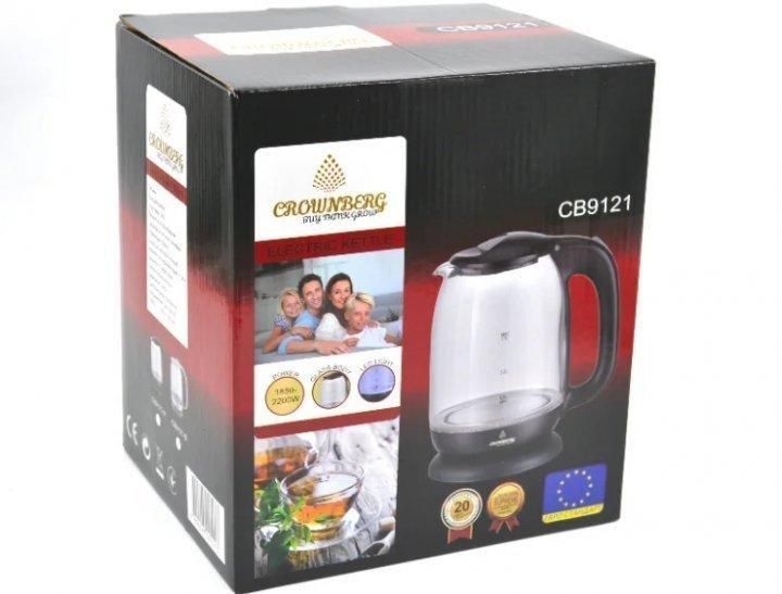 Електричний дисковий скляний чайник Crownberg CB 9121 1800&nbsp;Вт електричний чайник із підсвіткою CB9121 фото