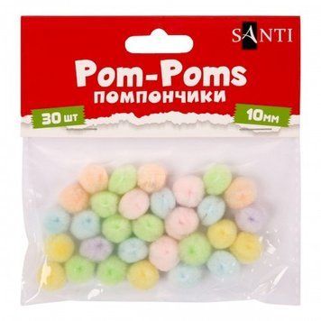 Декоративні помпони для творчості 955452 пастельні кольори, акрил, d-10 мм, 30 шт 955452 фото