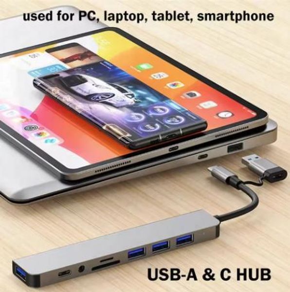 Мультифункціональний USB-хаб 8 в 1, універсальний адаптер, концентратор із входом Type-C, кардрідер, HDTV+PD+USB 3.0+SD+TF+Type-C Jam47481 фото