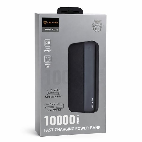 Зовнішній акумулятор Power Bank Lenyes PX163 10000 mAh li-ion два usb виходу 136х68х15 6 мм PX163 фото