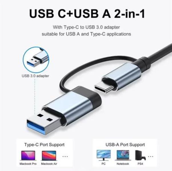 Мультифункціональний USB-хаб 8 в 1, універсальний адаптер, концентратор із входом Type-C, кардрідер, HDTV+PD+USB 3.0+SD+TF+Type-C Jam47481 фото