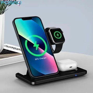 Зарядна станція 3в1 / Бездротовий зарядний пристрій 3в1 для смартфона/смарт-годин/навушників G6844 фото