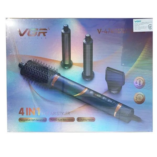Фен стайлер VGR V 474 4 в 1 фен для волосся 4 насадки 1400 Вт швидке сушіння укладання об'єм випрямлення завивка V-474 фото