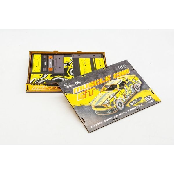 Дерев'яний 3D конструктор "Muscle car GT" Puz-00638, 162 деталі, жовтий Puz-00638 фото