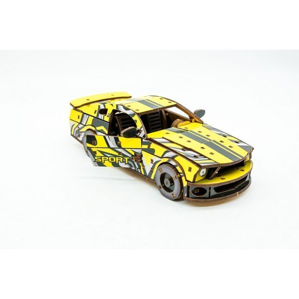 Дерев'яний 3D конструктор "Muscle car GT" Puz-00638, 162 деталі, жовтий Puz-00638 фото