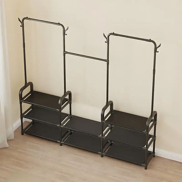 Стійка-вішалка для одягу та взуття Model1BLACK &mdash; 164&times;137&times;26см, 11полок, 4гачки, підлогова, нержавіюча сталь G9733 фото