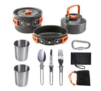 Набір туристичного посуду Camping cooking зі столовими приладами 10 в 1 / Набір посуду для походу, пікніка та риболовлі G7569 фото