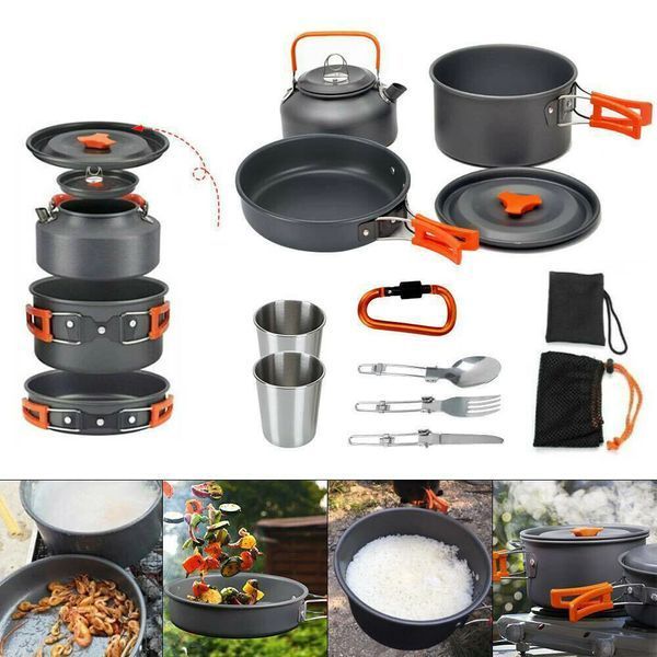 Набір туристичного посуду Camping cooking зі столовими приладами 10 в 1 / Набір посуду для походу, пікніка та риболовлі G7569 фото