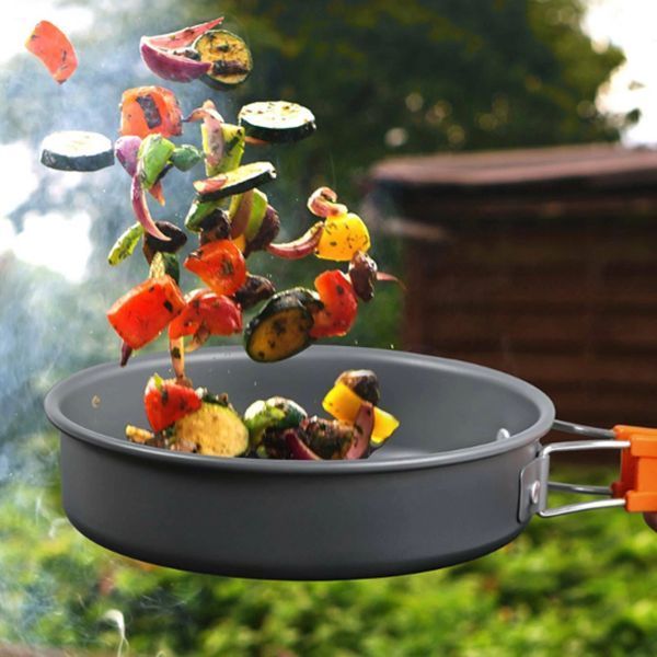 Набір туристичного посуду Camping cooking зі столовими приладами 10 в 1 / Набір посуду для походу, пікніка та риболовлі G7569 фото