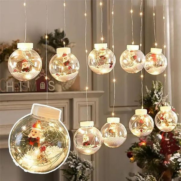 Гірлянда завіса штора Кулі з наповненням Дід Мороз, 3м, 10 куль LED USB 2124079 фото