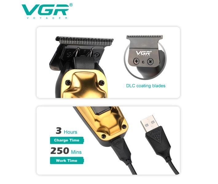 Акумуляторна машинка для стрижки VGR V-904 GOLD, 4 насадки, 2000 mAh, LED дисплей sp9567 фото