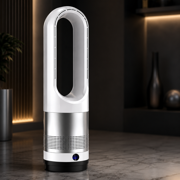 Мобільний безлопатевий вентилятор Germatic LED 1200W / Кондиціонер підлоговий 2в1 з обігрівом та охолодженням AM-018JR сенсор, пульт ДК, автоповорот 80&deg; M17380 фото