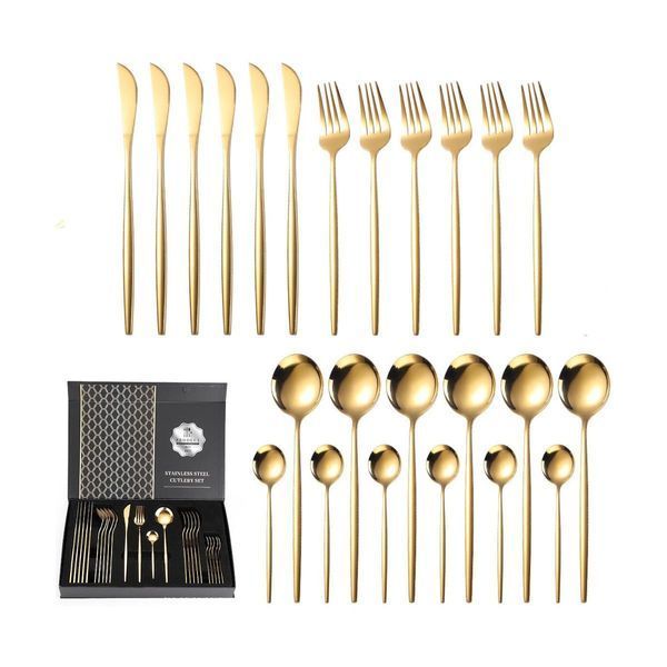 Набір столових приладів Kitchen Ware 24 шт. з нержавіючої сталі на 6 персон Gold PR-2-64 фото