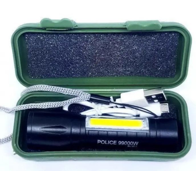 Світлодіодний ліхтарик Bailong Police COB USB BL-511 BL-515 BL-513 у пластиковому чохлі 2051201 фото