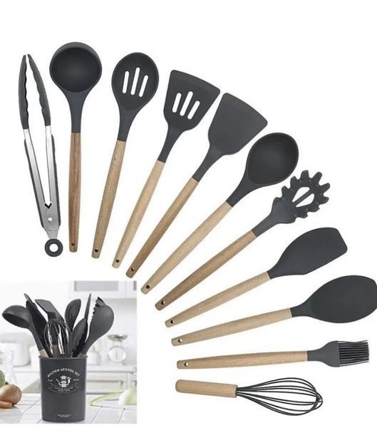 Силіконовий кухонний набір приладдя Kitchen stuff 12 предметів BLACK KIT1224 фото