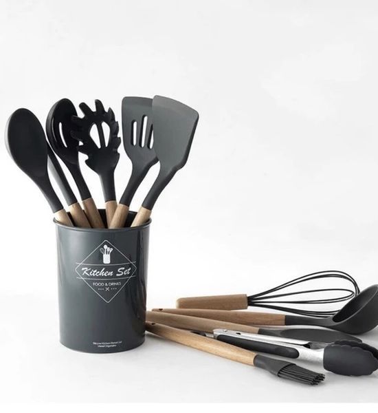 Силіконовий кухонний набір приладдя Kitchen stuff 12 предметів BLACK KIT1224 фото