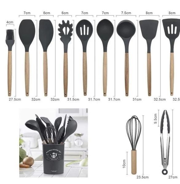 Силіконовий кухонний набір приладдя Kitchen stuff 12 предметів BLACK KIT1224 фото