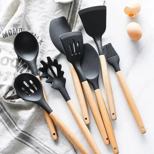 Силіконовий кухонний набір приладдя Kitchen stuff 12 предметів BLACK KIT1224 фото