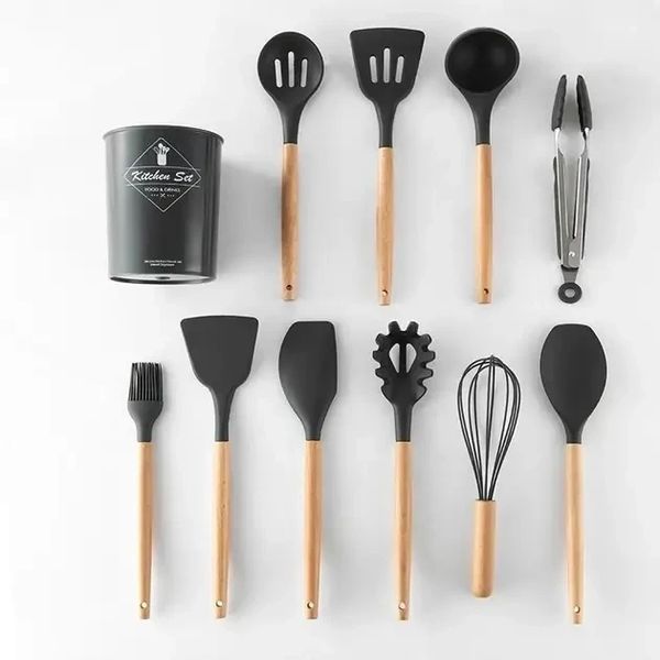 Силіконовий кухонний набір приладдя Kitchen stuff 12 предметів BLACK KIT1224 фото