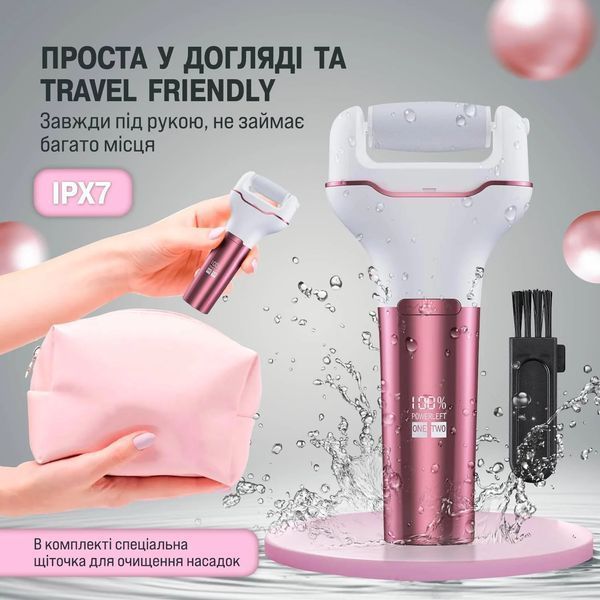 Електрична пемза для ніг PINK / Електрична роликова пилка-пемза для п'ят для педикюру з LCD дисплеєм G0523 фото