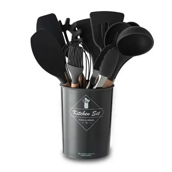 Силіконовий кухонний набір приладдя Kitchen stuff 12 предметів BLACK KIT1224 фото