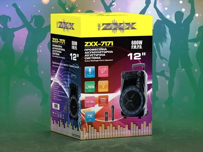 Колонка з мікрофоном ZXX-7171 / Акустична переносна колонка 600Вт 12" 35х30х54см EUMAX6406 фото