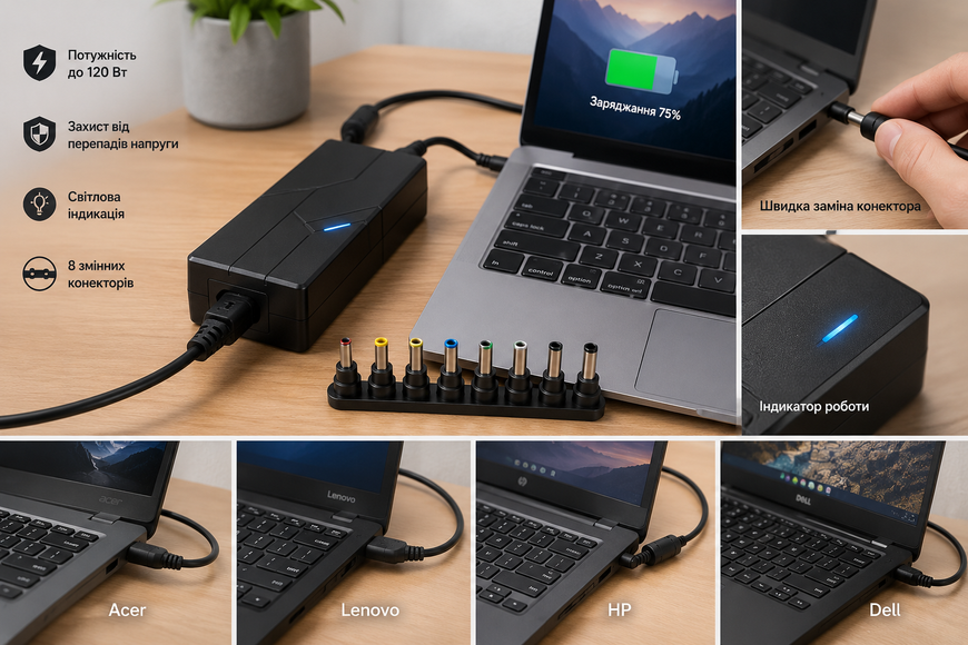 Адаптер універсальний для laptop 120W / Блок живлення для ноутбуків / Зарядний пристрій для ноутбука sp2456 фото