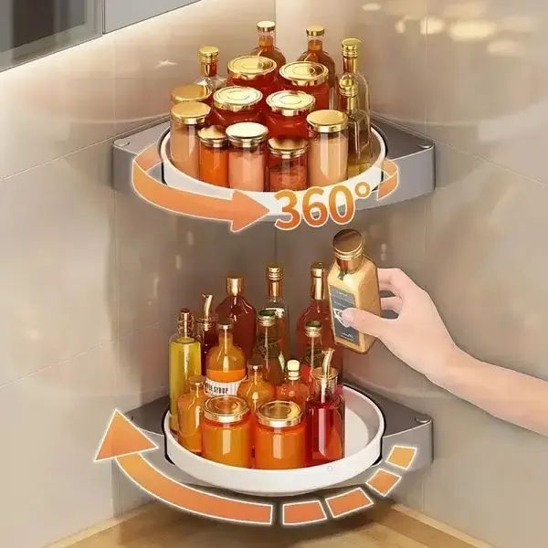 Кутова обертова полиця для ванної кімнати Multi Functional Rotational Tray G8580 фото