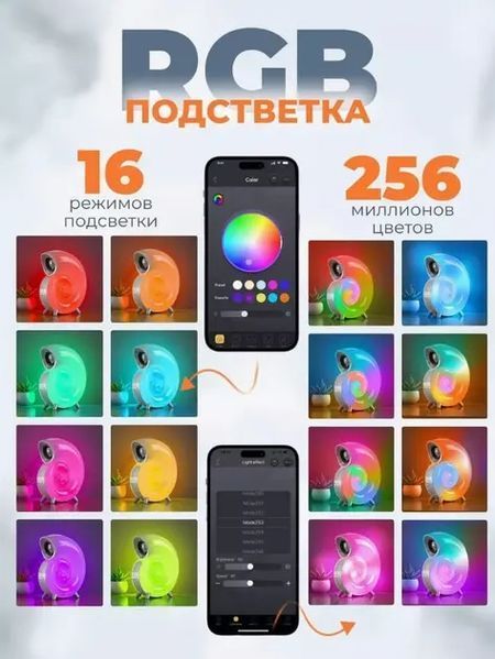 Бездротова розумна колонка нічник Равлик Conch Music Light 4 в 1 портативний RGB світильник з Bluetooth 5096598 фото