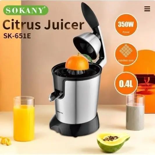 Соковитискач для цитрусових Sokany з нержавіючої сталі 400 мл 350 Вт JE-651E сріблясто-чорна 240JE-651E фото