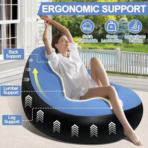 Надувний диван з пуфом Air Sofa / Надувне велюрове крісло з пуфом+насос Блакитний 255874321/2 фото