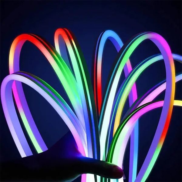Розумна гнучка LED Neon RGB стрічка-шланг 5 метрів від USB керування режимами з телефону, Bluetooth додаток, пульт Jam9095 фото