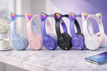 Бездротові навушники з котячими вушками та лід підсвічуванням Cat Ear Y47 Led, Bluetooth навушники з мікрофоном Y47 фото