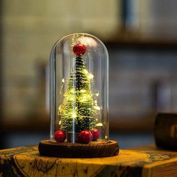 Нічник "Новорічна ялинка" у скляній колбі з Led-підсвіткою та кулями зі світлодіодною гірляндою CHR120 фото