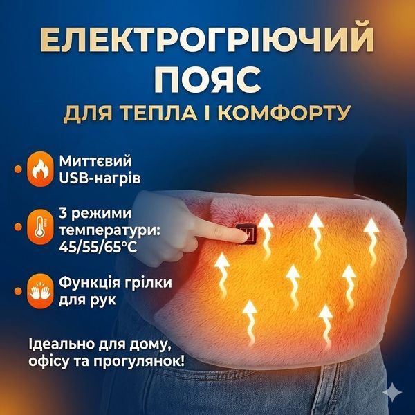 Електропояс із підігріванням USB 105&times;20 см, графенове нагрівання, 3 режими, портативний, сірий US10520 фото