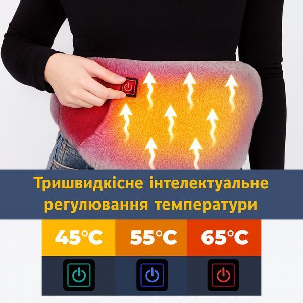 Електропояс із підігріванням USB 105&times;20 см, графенове нагрівання, 3 режими, портативний, сірий US10520 фото