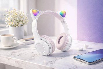 Бездротові навушники з котячими вушками та лід підсвічуванням Cat Ear Y47 Led, Bluetooth навушники з мікрофоном Білий Y47/6 фото
